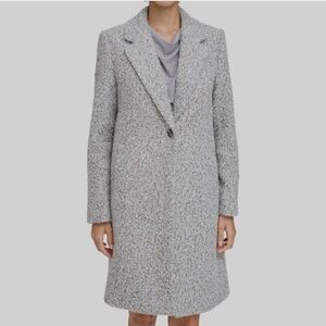 Calvin Klein Women's Gray Boucle Notched Collar One-Button Coat Size 4